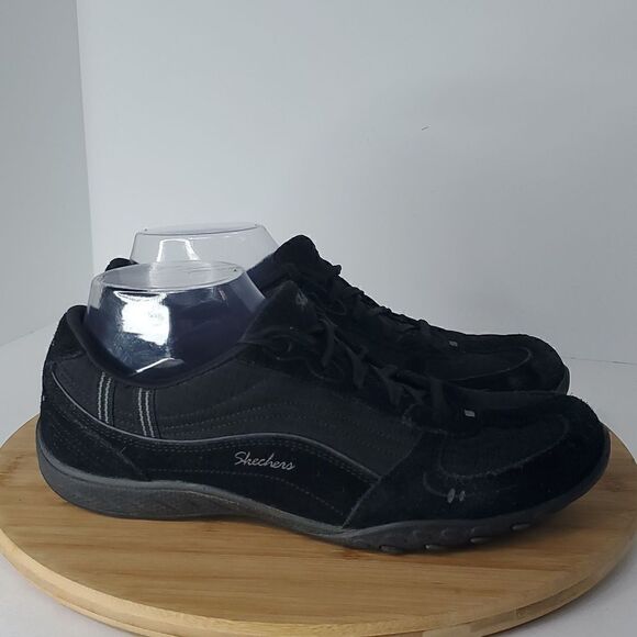 Skechers Women's Just Relax Black Leather Casual Shoes Sneakers Size 9.5 - Picture 1 of 11